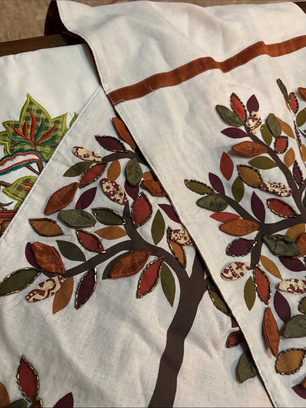 Pier 1 Fall Pumpkin & Tree Kitchen Towels & Table Runner, Orange, Green, Browns